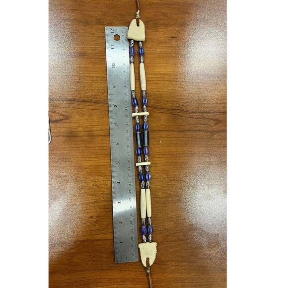 NWOT Vintage Native American Bone 2 Rows Leather Choker - Never Used - Picture 5 of 5